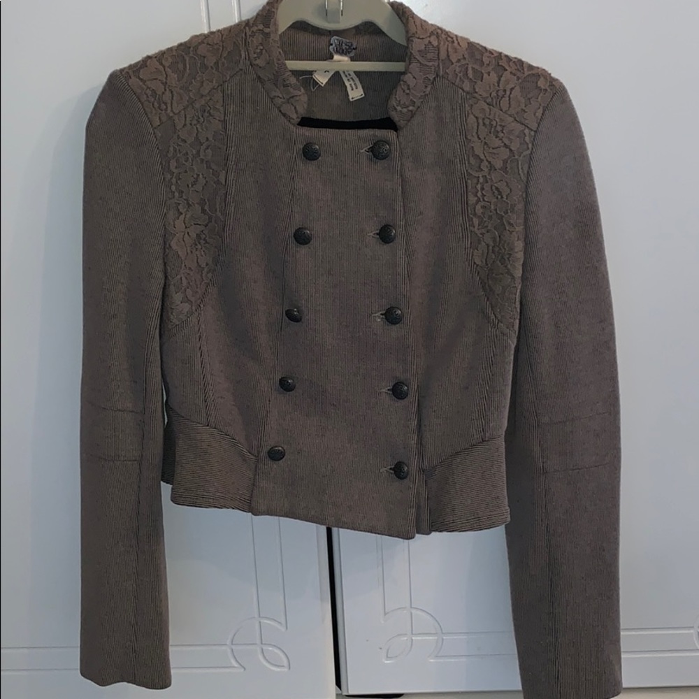 Free people lace & ruffle back soft blazer/jacket